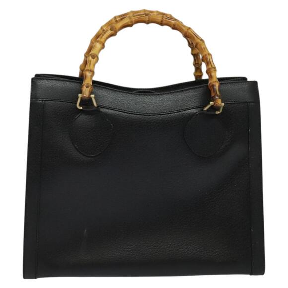 GUCCI Bamboo Hand Bag Leather Black Gold 002 002 - Picture 3 of 16